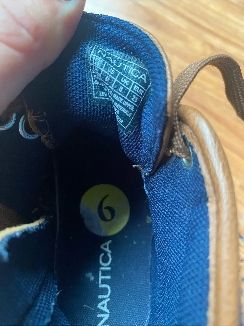 Nautica Boys Brown High-Top Sneakers with Blue Trim